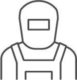 Welder with hood and apron icon