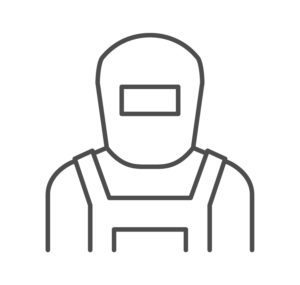 Welder with hood and apron icon